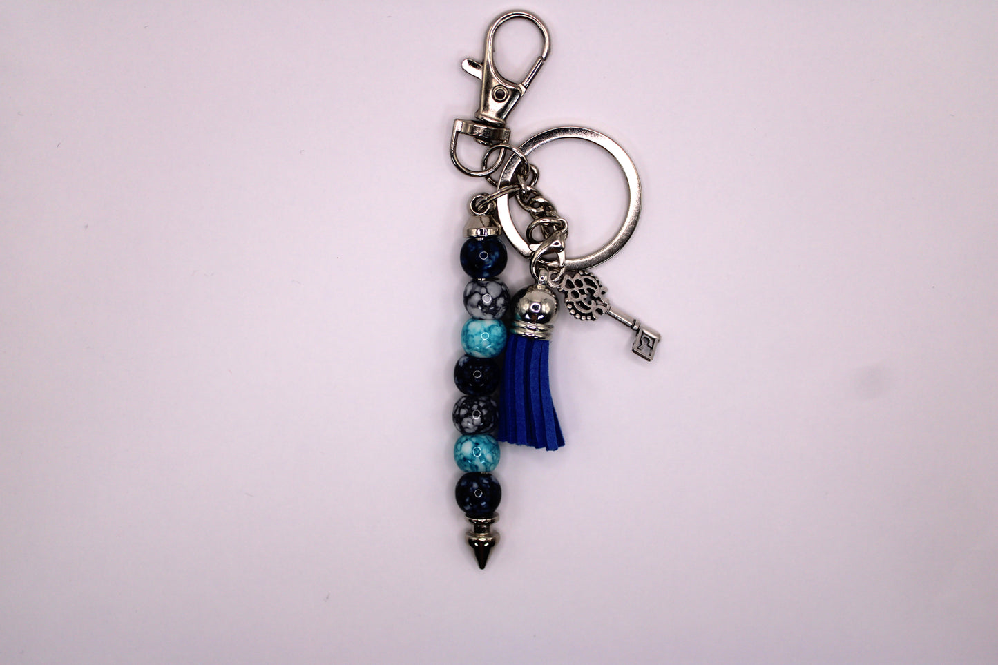 Silver Keychain with Dark Blue Tassel