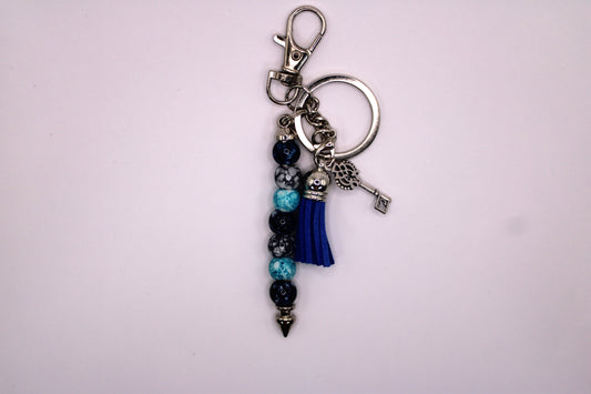 Silver Keychain with Dark Blue Tassel