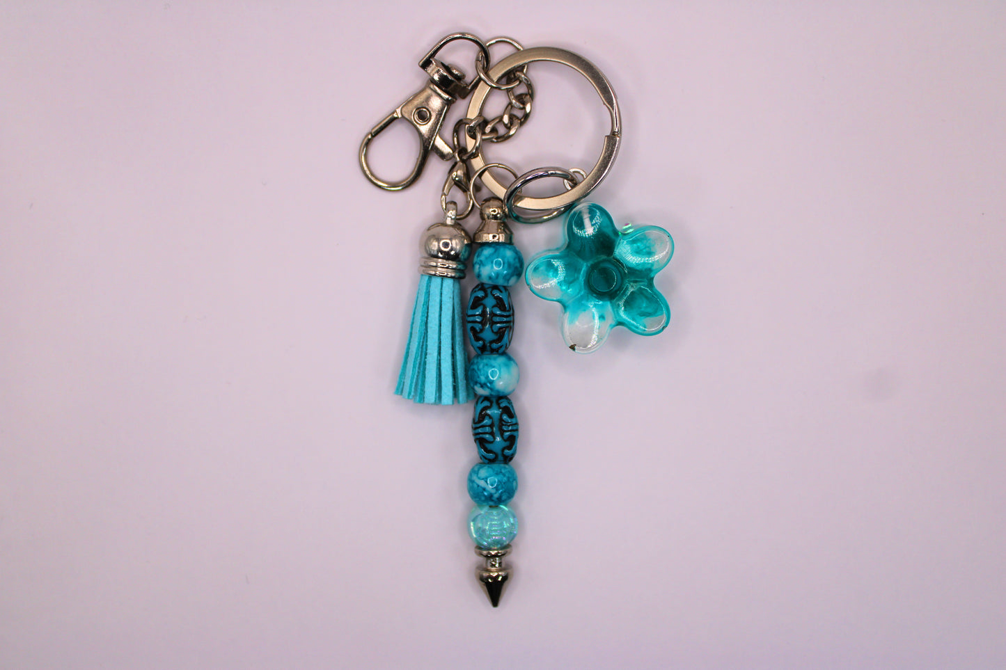 Silver Keychain with Sky Blue Tassel