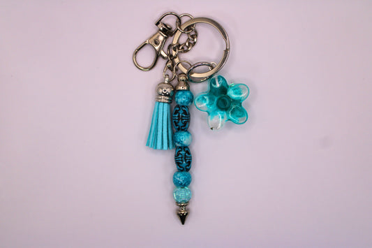 Silver Keychain with Sky Blue Tassel