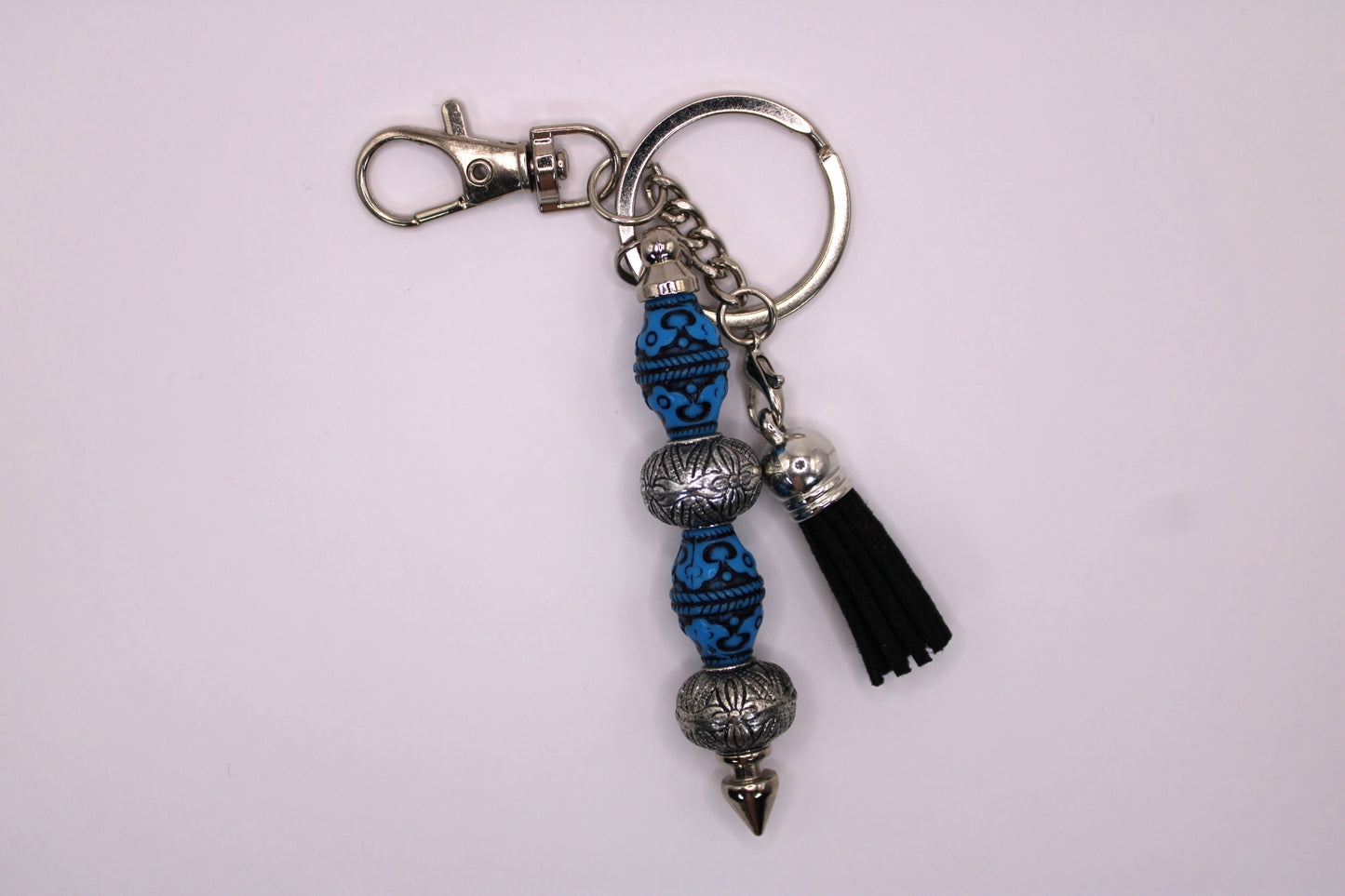 Silver Keychain with Black Tassel