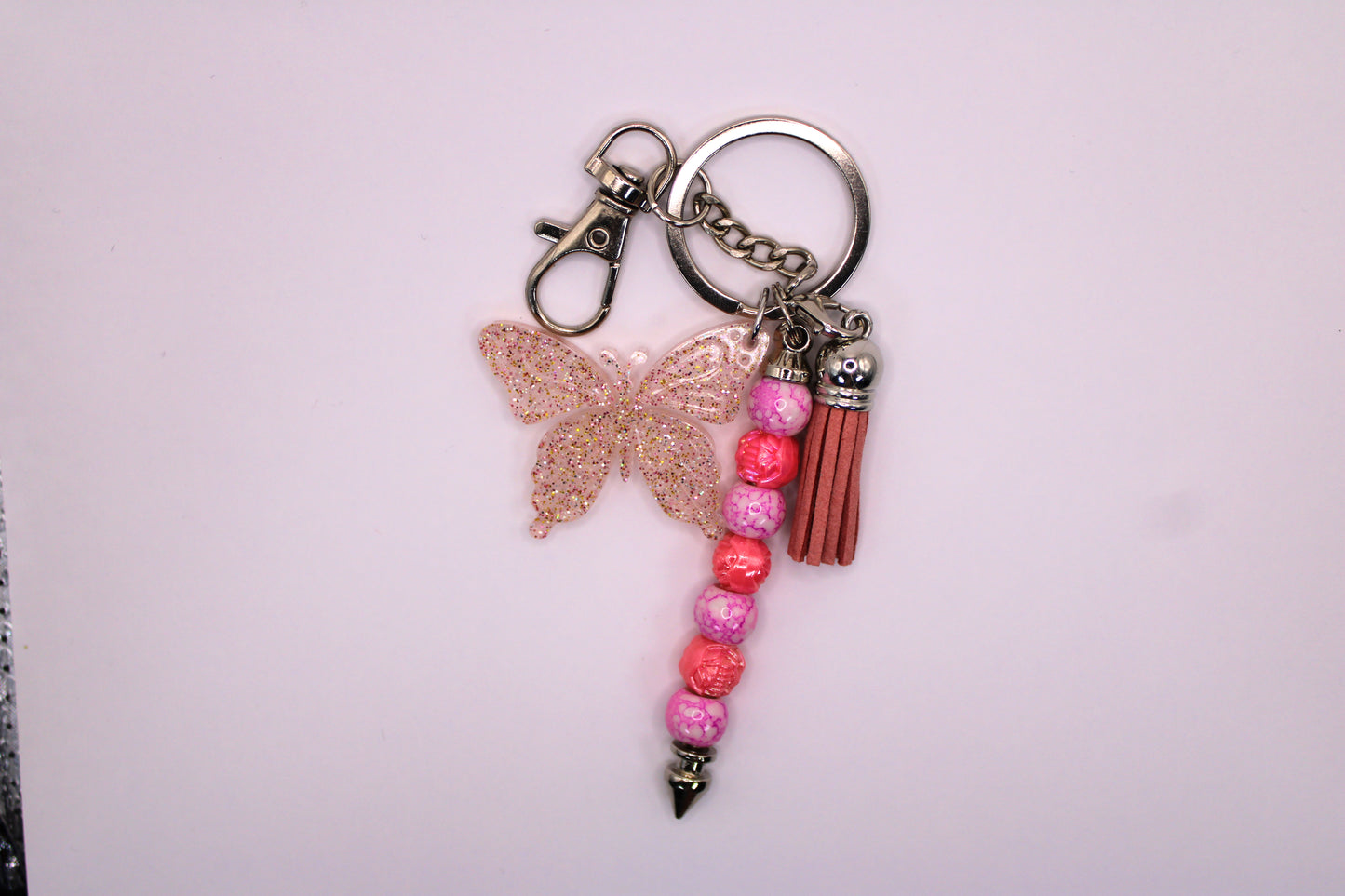 Silver Keychain with Pink Tassel