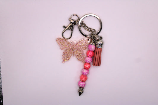 Silver Keychain with Pink Tassel