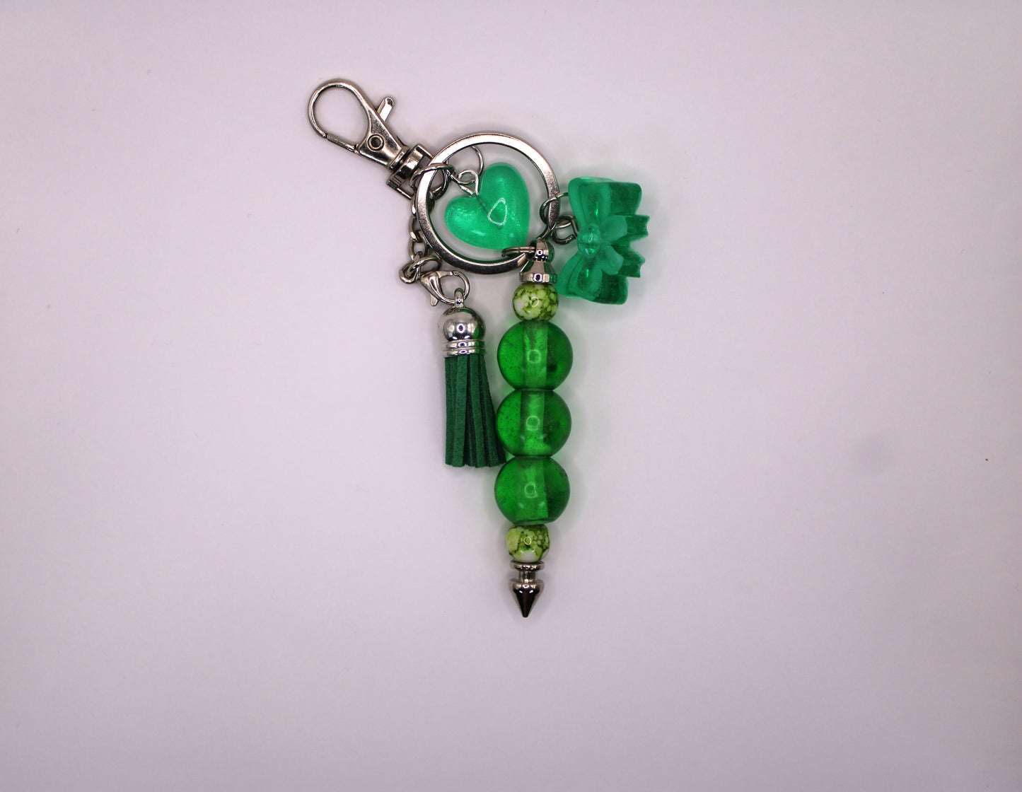 Silver Keychain with Green Tassel