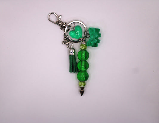 Silver Keychain with Green Tassel