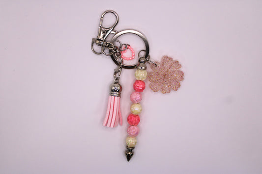 Silver Keychain with Light Pink Tassel