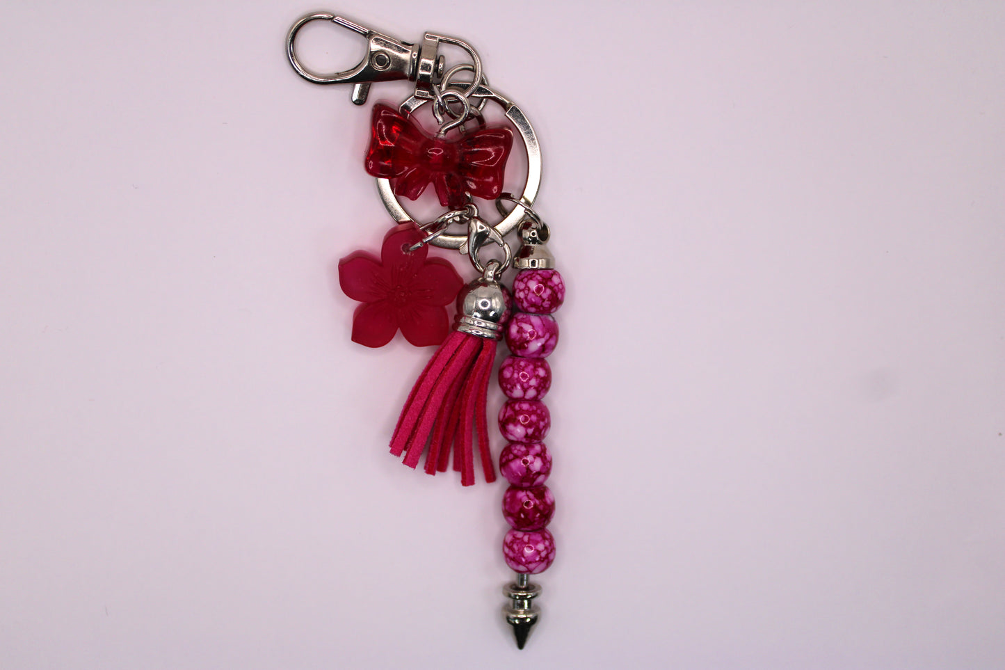 Silver Keychain with Magenta Tassel