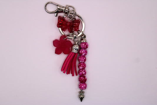 Silver Keychain with Magenta Tassel