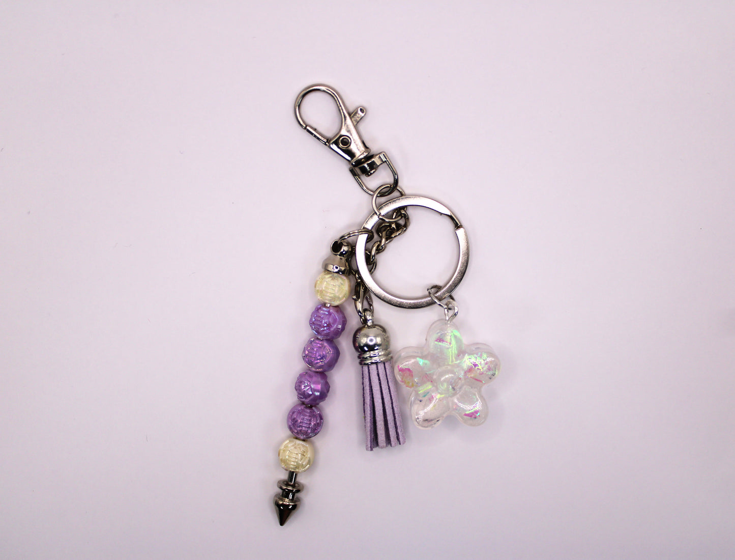 Silver Keychain with Light Purple Tassel