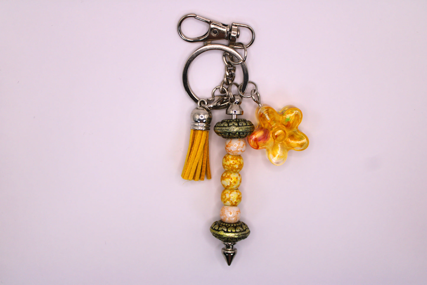 Silver Keychain with Yellow Tassel